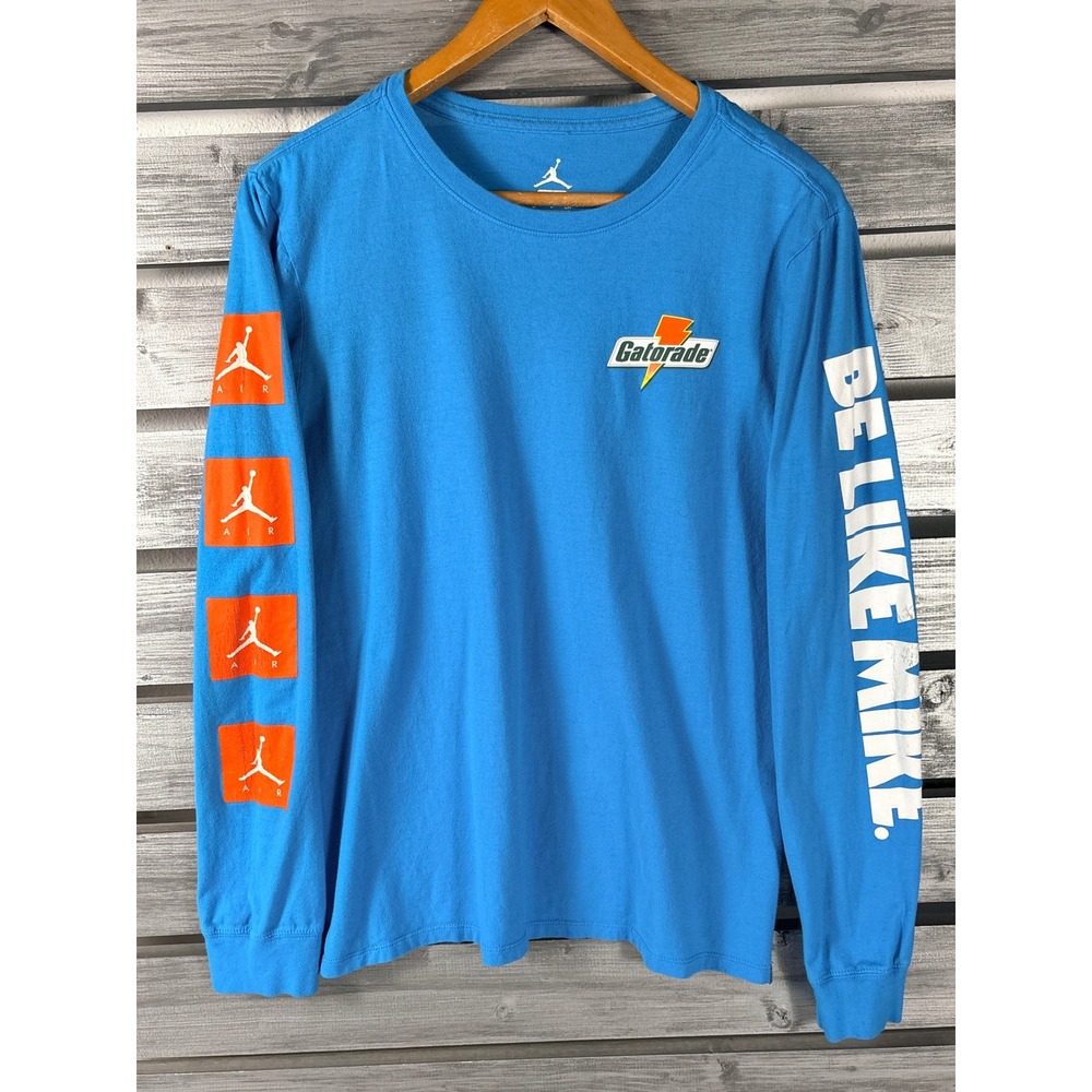 Jordan Gatorade Be Like Mike Long Sleeve Shirt Mens Small Aqua Blue Nike